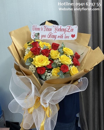 ADF327 - Hoa Hồng Vàng Mix Đỏ