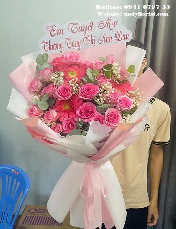ADF1213 - Bó Hồng Mix Đồng Tiền