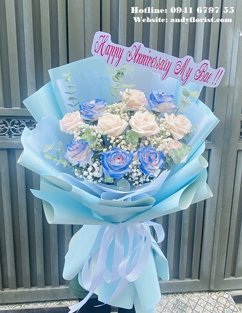 ADF1858 - Bó Hoa Hồng xanh