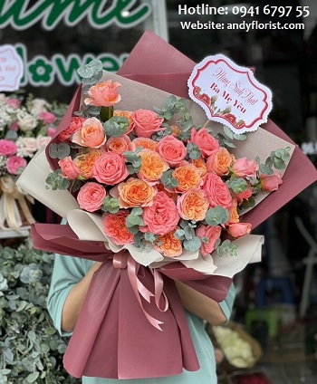 ADF2814 - Bó Hồng Cam London